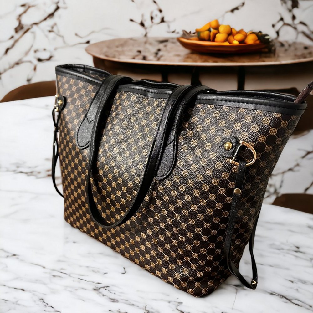 Women's Large All Seasons PU Leather Printing Fashion Square Zipper Tote Bag